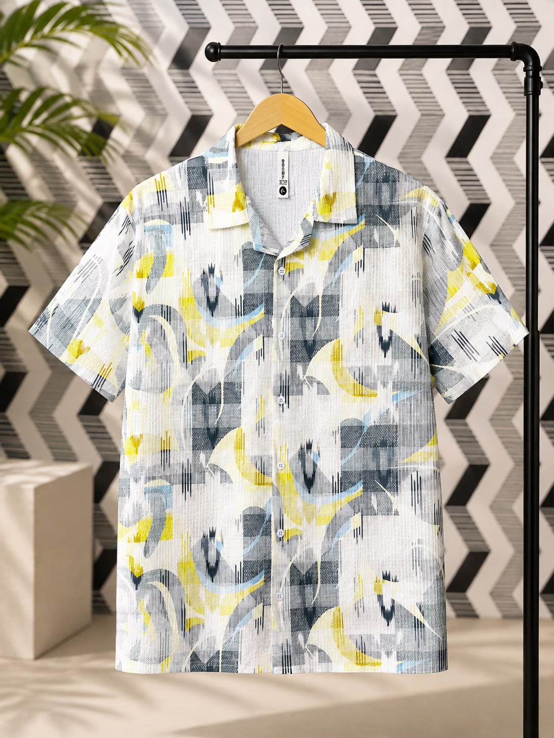 Yellow &amp; Grey Abstract Shirt