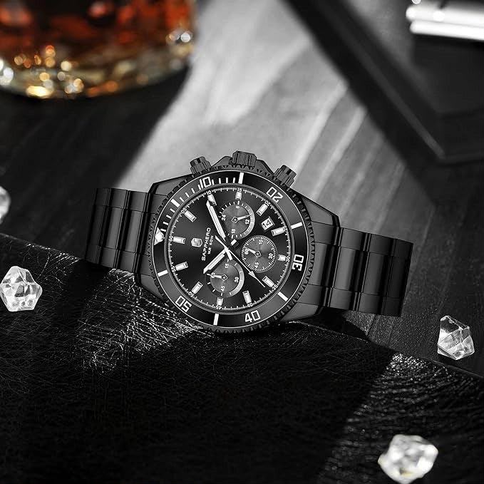 Luxury Black Chronograph Stainless Steel Watch
