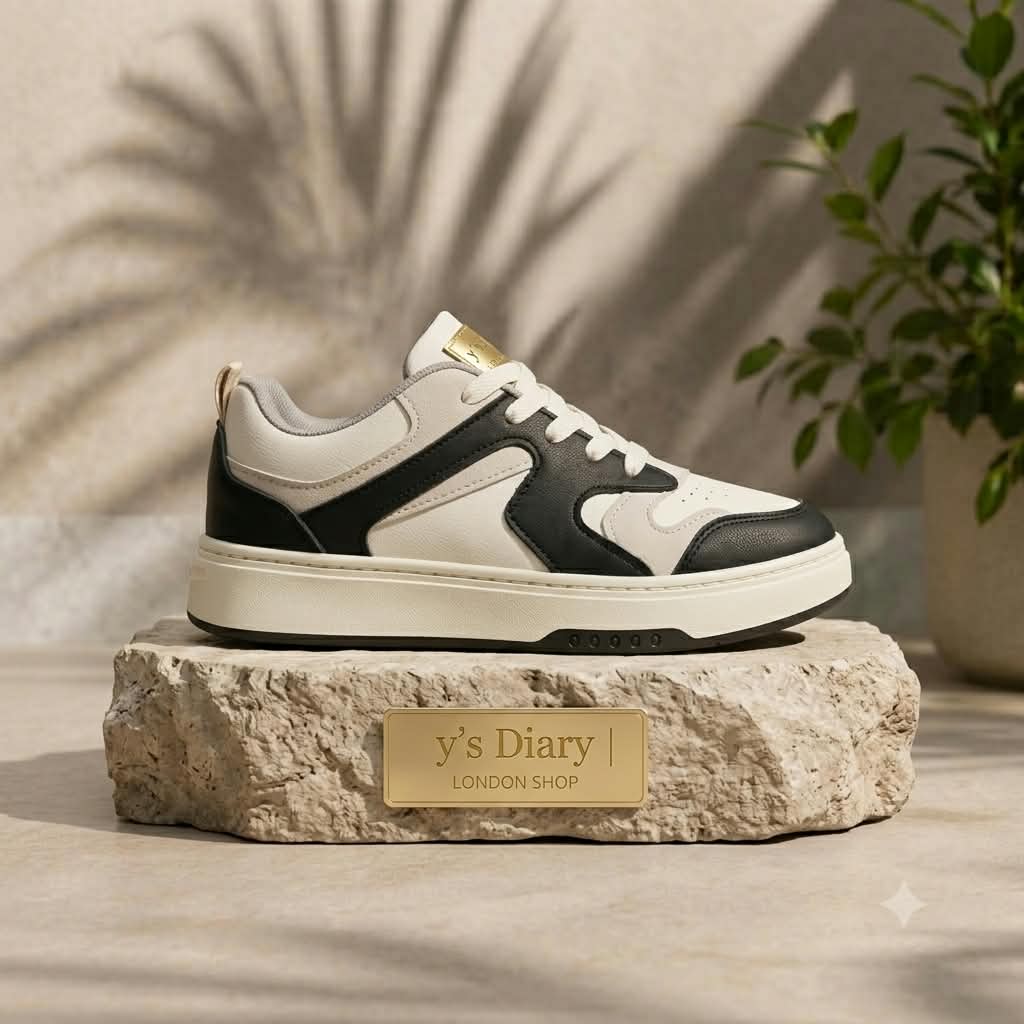 Retro Low-Top Chunky Sneakers – White &amp; Black