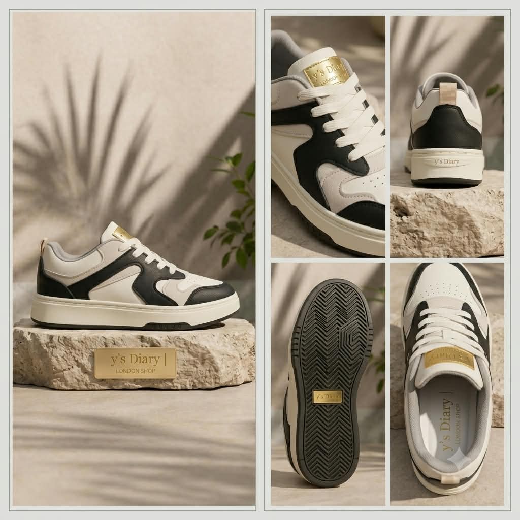 Retro Low-Top Chunky Sneakers – White &amp; Black