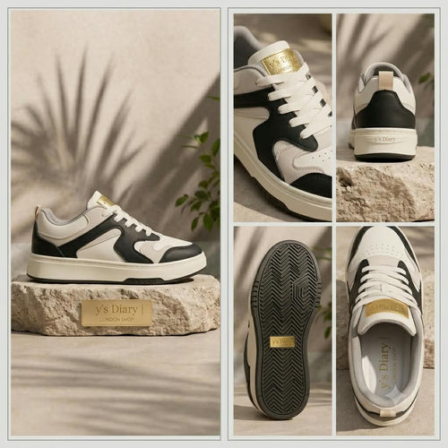 Retro Low-Top Chunky Sneakers – White &amp; Black