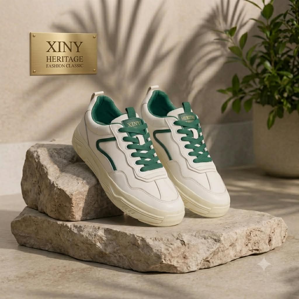 XINY Heritage Green & White Casual Sneakers