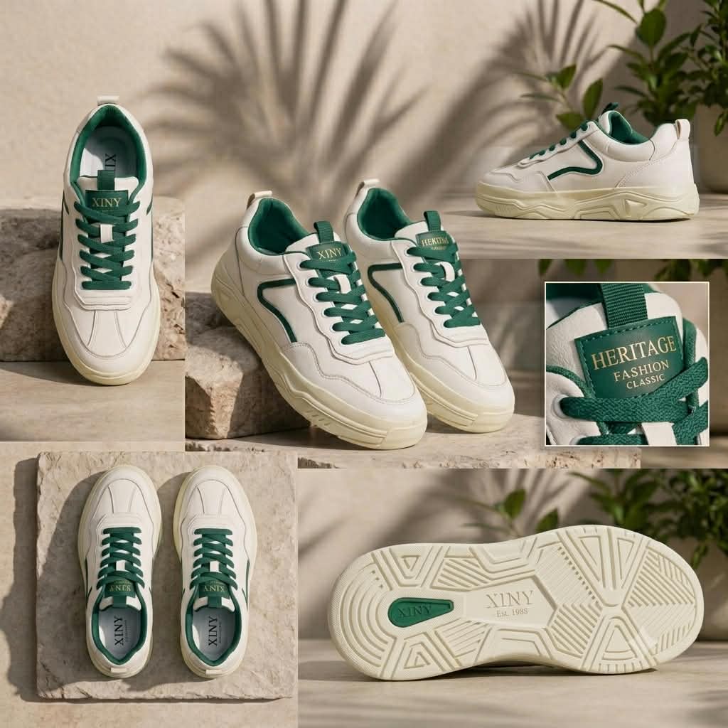 XINY Heritage Green & White Casual Sneakers